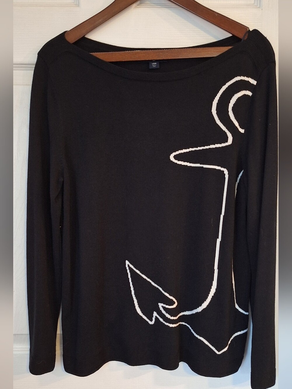 Nautica Jeans Black Graphic Boat Neck Sweater Top Size Large New